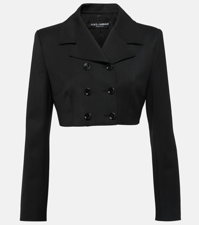 Dolce & Gabbana Double-breasted Cropped Blazer In Black