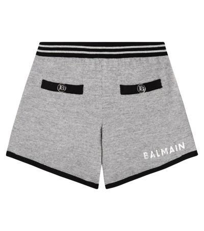 Balmain Kids' Logo印花羊毛短裤 In Grey