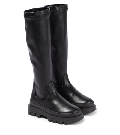 Monnalisa Kids' Leather High Boots In Black
