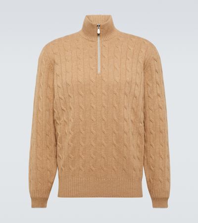 Brunello Cucinelli Half-zip Cashmere Sweater In Beige