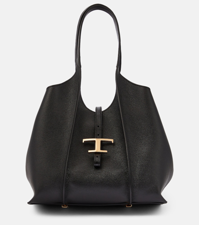 Tod's T Timeless Small Leather Tote Bag In Black