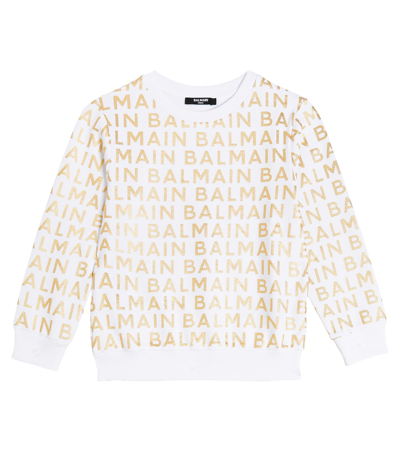 Balmain Kids' Logo Cotton Sweatshirt In White