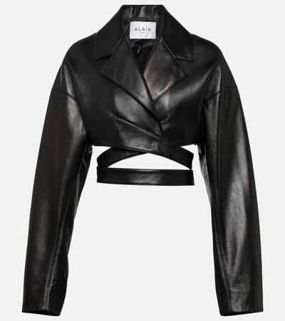 Alaïa Crossover Cropped Leather Jacket In Black