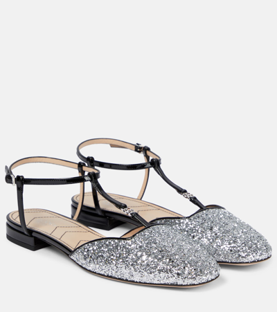 Gucci Double G Glitter Ballerina Shoes In Silver