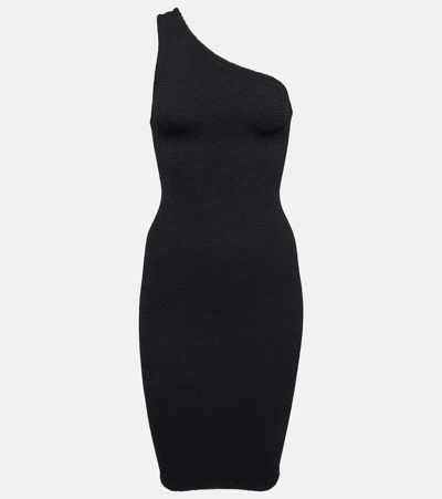 Hunza G One-shoulder Seersucker Minidress In Black