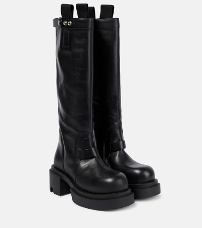 Rick Owens Pull On Leather Knee-high Boots In Black