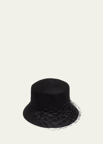 Eugenia Kim Jonah Wool Felt Bucket With Veil In Black