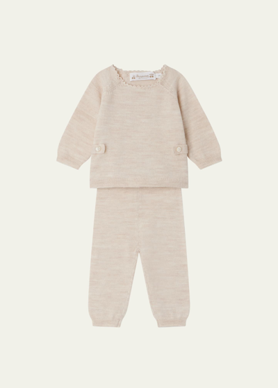 Bonpoint Kids' Girl's Bamba Wool Sweater & Pants Set In Beige Chine