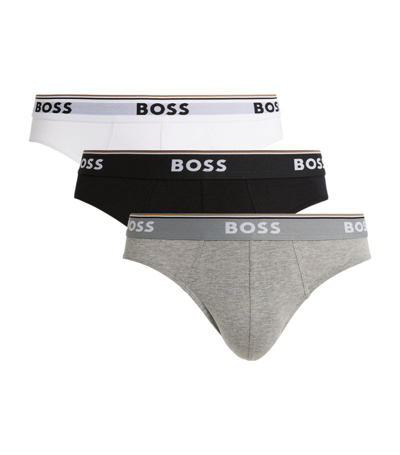 Hugo Boss Boss Stretch-cotton Logo Print Briefs (pack Of 3) In Multi