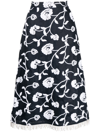 Silvia Tcherassi Bianca Floral Embroidered Fringe-hem Midi Skirt In Blue