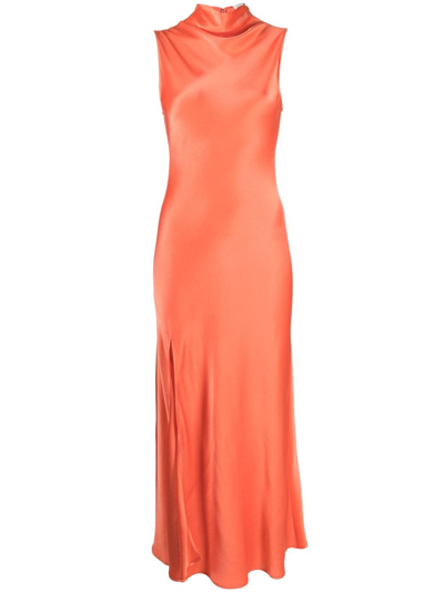 Lapointe Satin-finish High-neck Dress In Braun