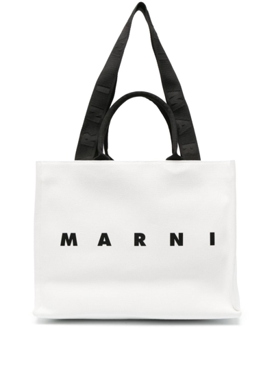 Marni East-west Logo-print Tote Bag In Weiss