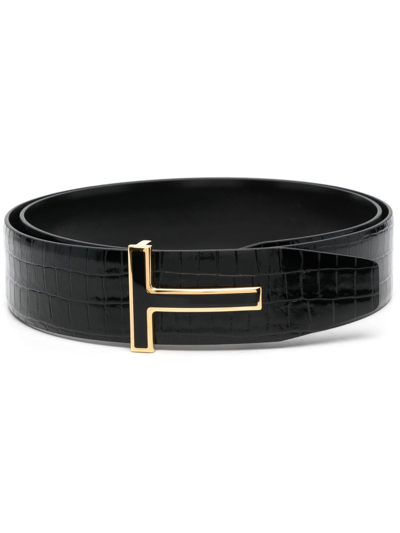 Tom Ford T-buckle Leather Belt In Black