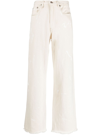 R13 D'arcy Paint-splatter Wide-leg Jeans In Neutrals