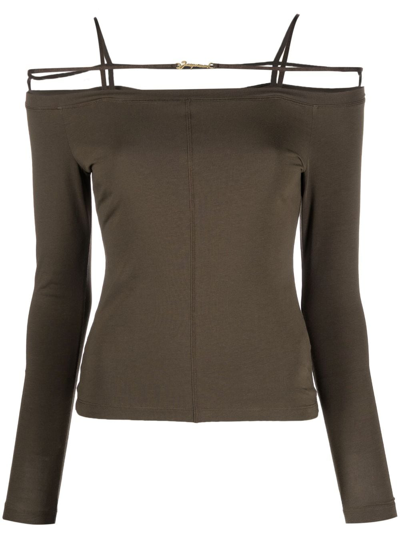 Jacquemus Sierra Off-the-shoulder Stretch Cotton-jersey Top In Brown