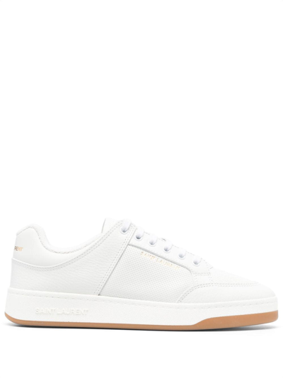 Saint Laurent Leather Sneakers With Perforations In White
