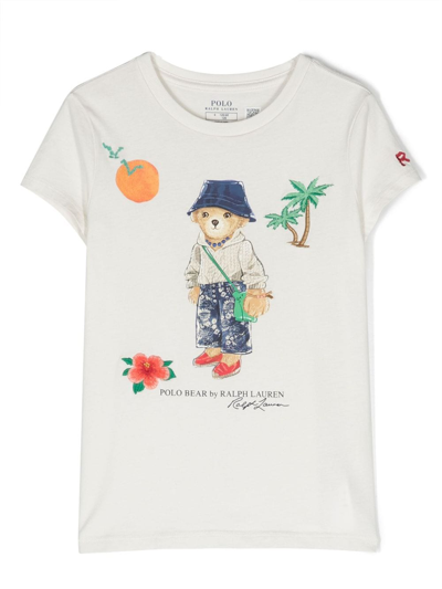 Ralph Lauren Kids' Polo Bear Print T-shirt In 白色