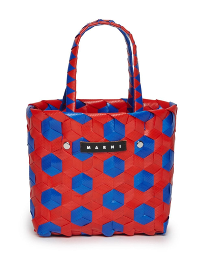 Marni Dot Woven Tote Bag In Red