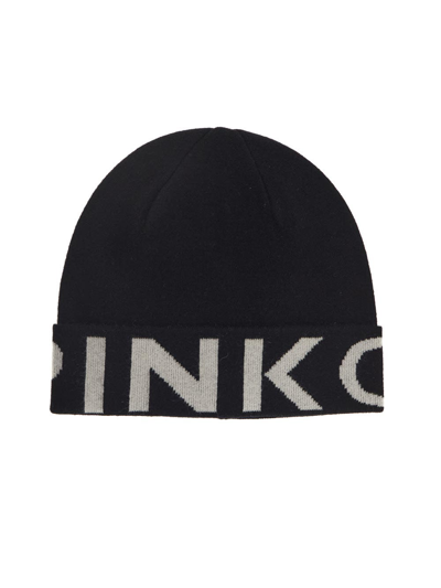 Pinko Intarsia Logo Beanie Hat In Black