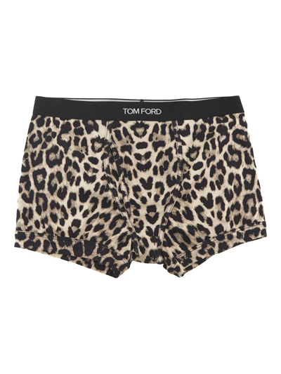 Tom Ford Underwear Snow Leopard Print Boxer Briefs In Beige