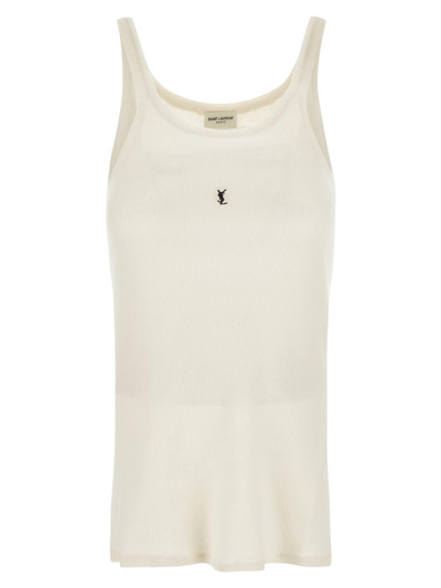 Saint Laurent Ribbed Tank Top In White