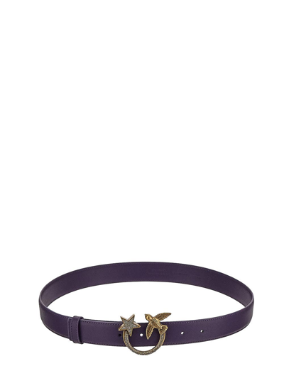 Pinko Love Birds Leather Belt In Nero