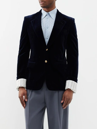 Gucci Turned-up Cuff Cotton-blend Velvet Blazer In Blue