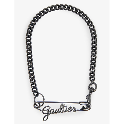 Jean Paul Gaultier Safety Pin Necklace In Black