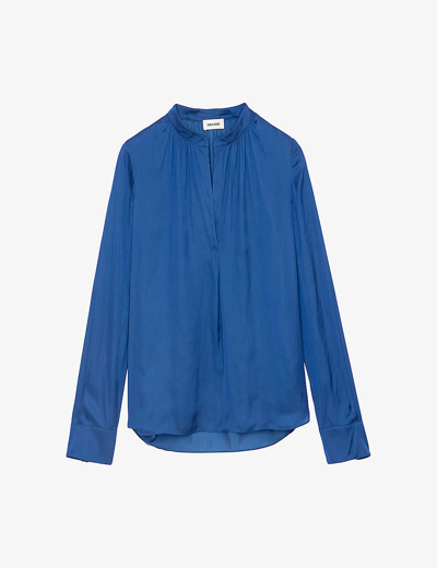 Zadig & Voltaire Zadig&voltaire Womens Bleu Roi Tink V-neck Satin Shirt In Bleu_roi