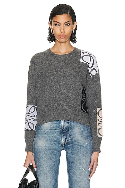 Loewe Anagram Intarsia Knit Wool Sweater In Grey_multicolour