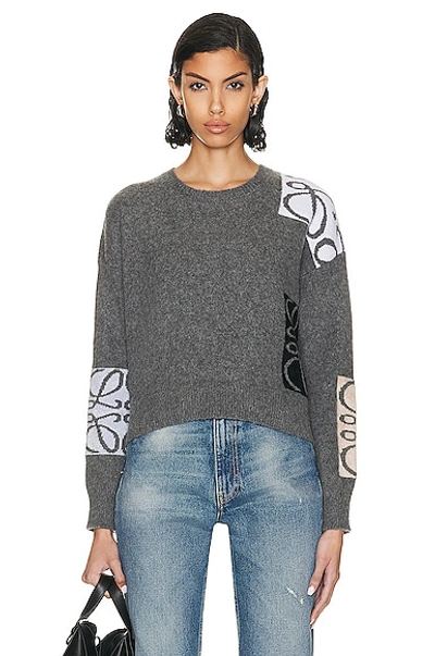 Loewe Anagram Intarsia Knit Wool Sweater In Grey