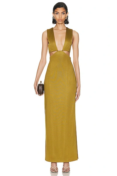 Galvan Beverly Cutout Satin Long Dress In Gold