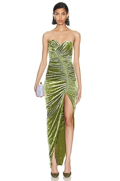 Alexandre Vauthier Bustier Long Dress In Olive Green