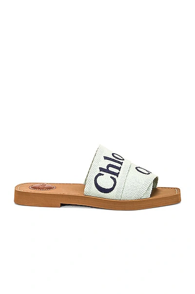 Chloé Woody Linen Flat Sandals In Blanco