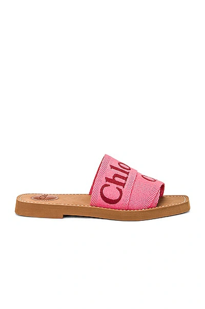 Chloé Woody Canvas Slides In Pink