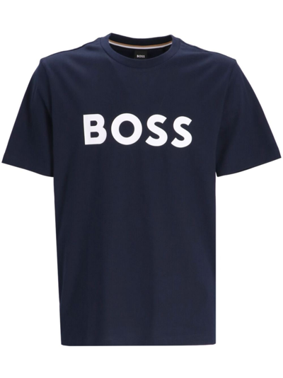 Hugo Boss Logo-print Cotton T-shirt In Blue