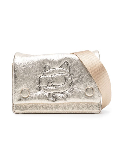 Karl Lagerfeld Kids' Embroidered Choupette Shoulder Bag In Gold