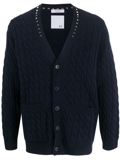 VALENTINO ROCKSTUD-EMBELLISHED CABLE-KNIT CARDIGAN