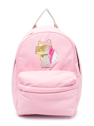 Karl Lagerfeld Kids' Choupette Logo-print Backpack In Pink