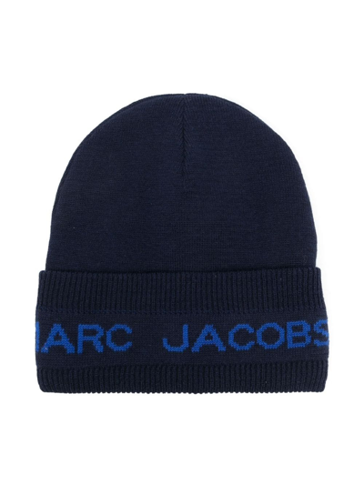 Marc Jacobs Kids' Logo-print Knitted Beanie Hat In Blue