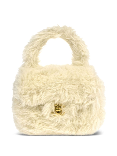 Pre-owned Chanel 1992 Mini Fur Tote Bag In White