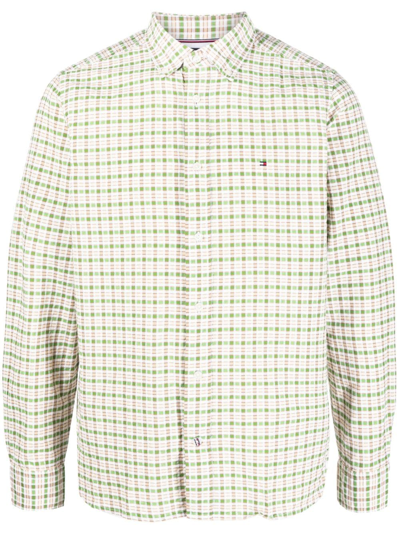 Tommy Hilfiger Men's Oxford Multi Gingham Printed Regular Fit Shirt In Optic White  Spring Lime
