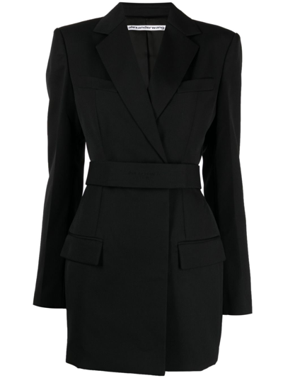 ALEXANDER WANG LOGO-EMBROIDERED BELTED BLAZER DRESS