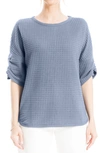 Max Studio Ruched Elbow Sleeve Waffle Knit Top In Flint Blue