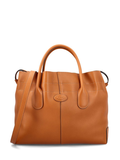 Tod's Di Logo Patch Drawstring Tote Bag In Brown