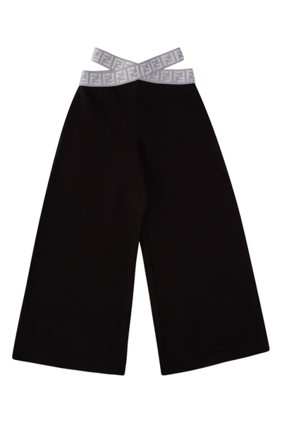 Fendi Kids'  Pantaloni Neri In Felpa Di Cotone Bambina In Black