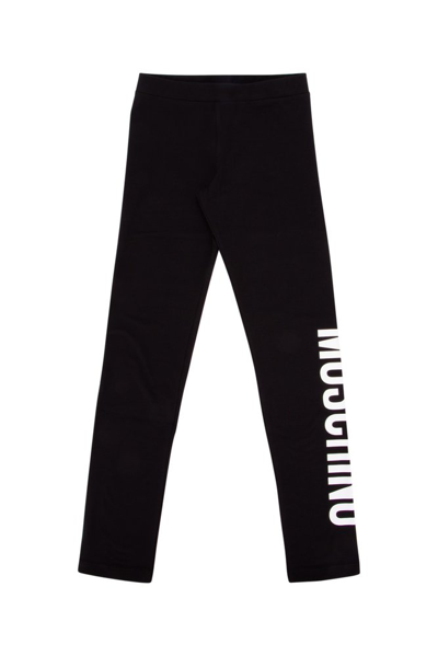 Moschino Kids Logo Printed High Waist Leggings In Black