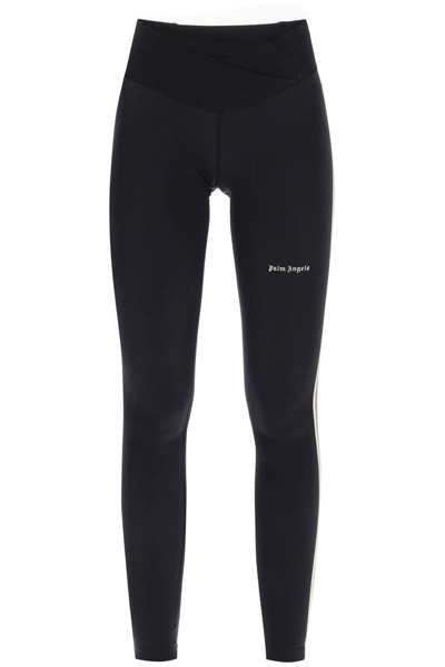 Palm Angels Leggings With Contrasting Side Bands In Black White