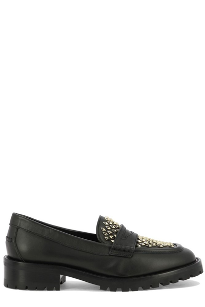 Jimmy Choo Deanna Leather Studded Penny Loafers In Black