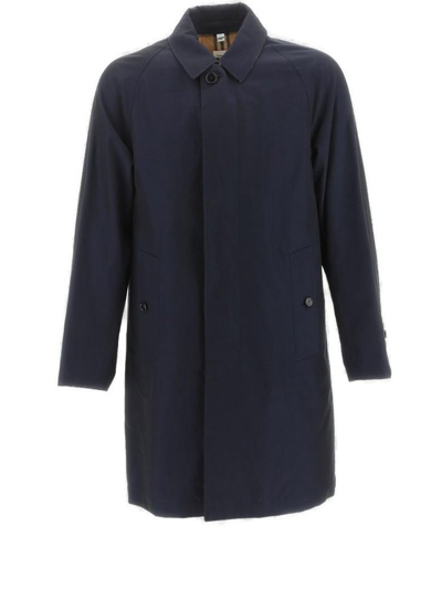 Burberry Single-breasted Logo Patch Coat In Blue